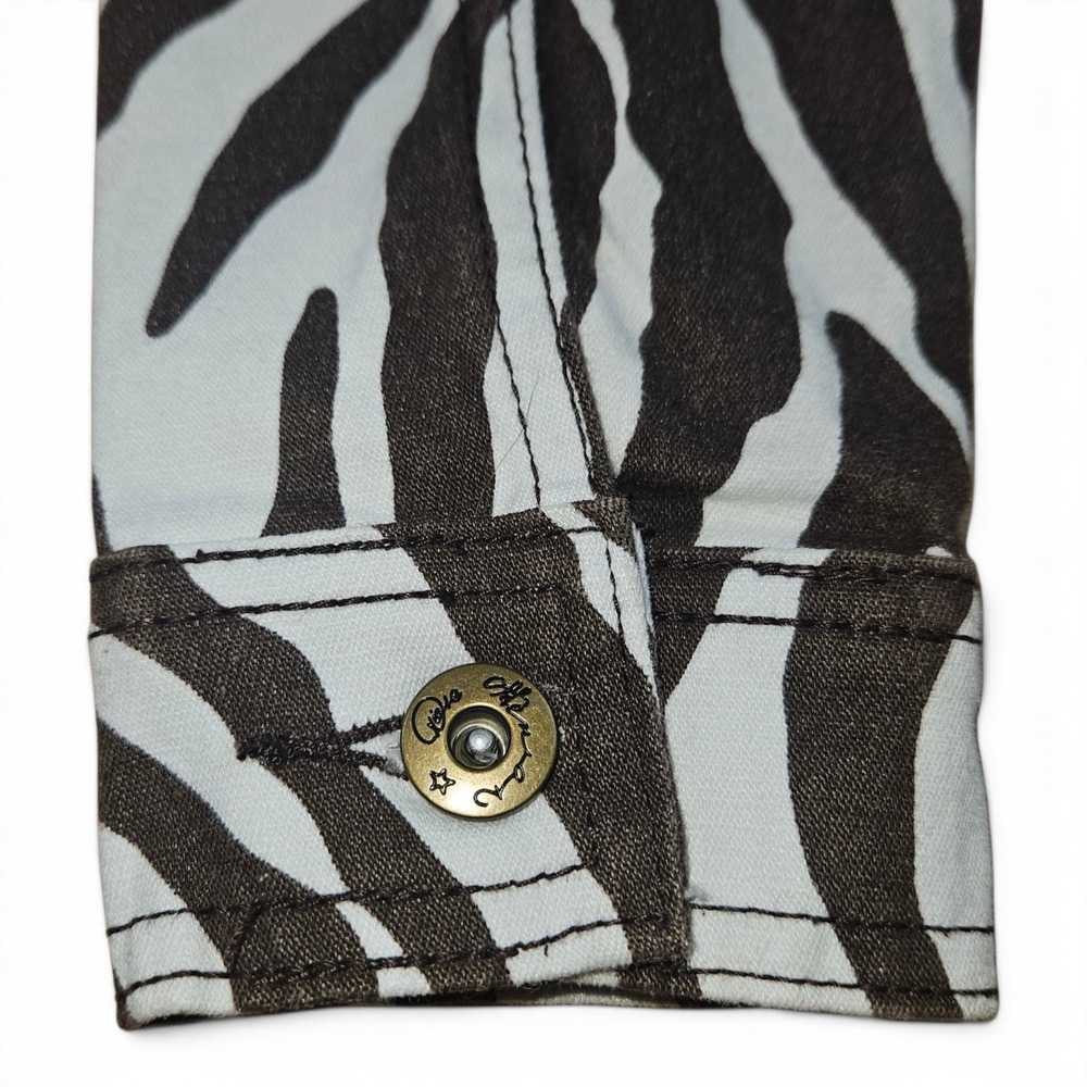 DG2 Diane Gilman Jacket XS Brown Ivory Trucker Stretch Animal Zebra Print Y2K - Picture 6 of 9